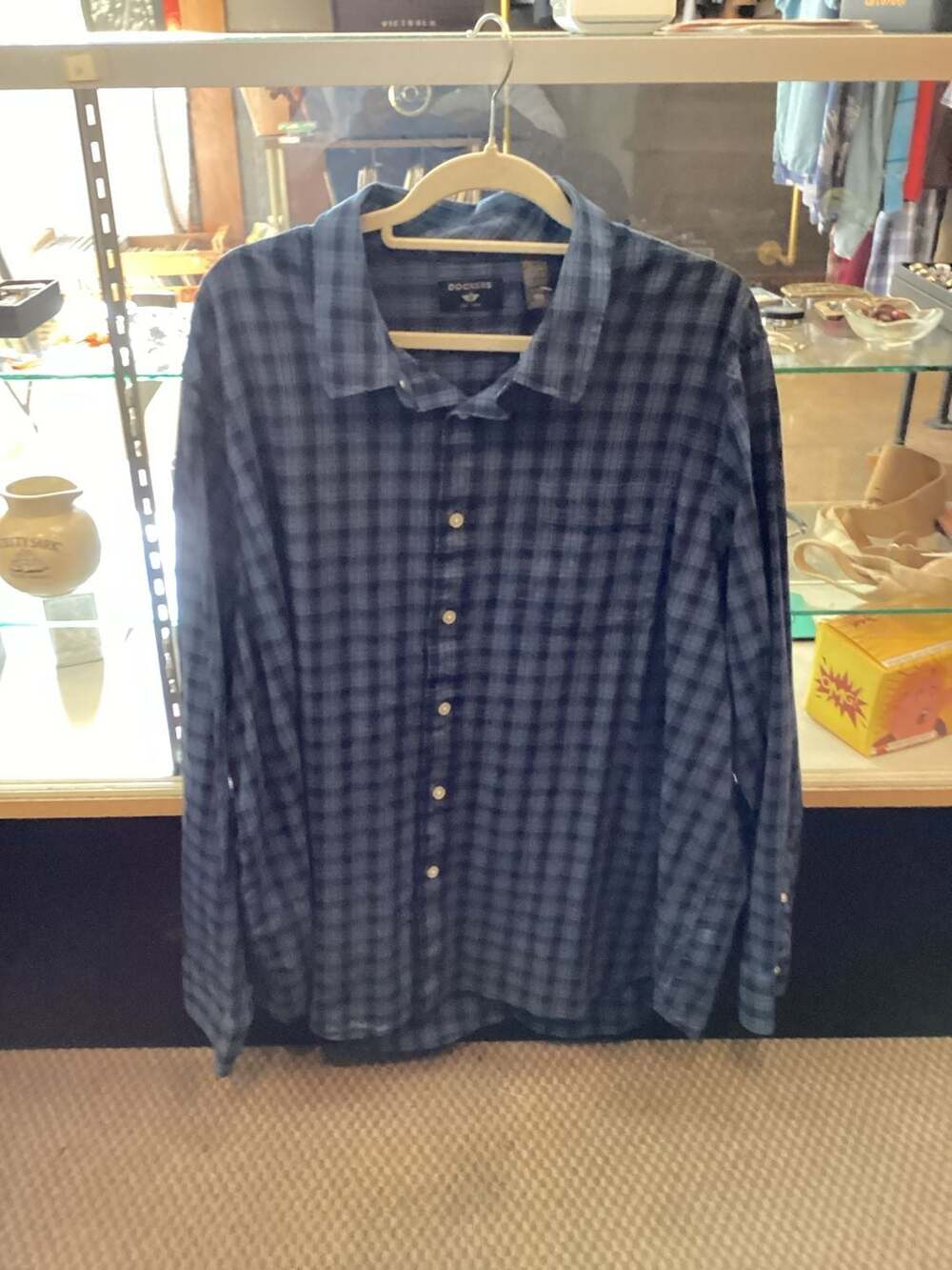 XXL Blue Plaid Long Sleeve Button-Up Shirt